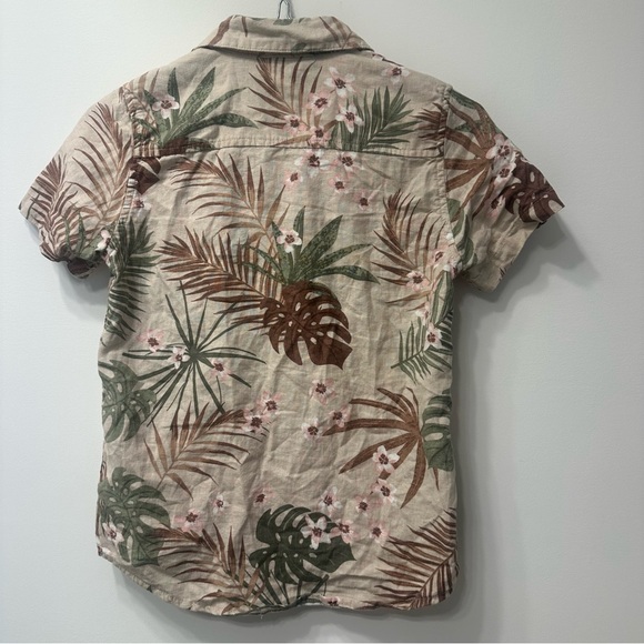 Gymboree Boys Size 7 Tropical Short Sleeve Linen Blend Shirt Tan Green Brown - Picture 5 of 5